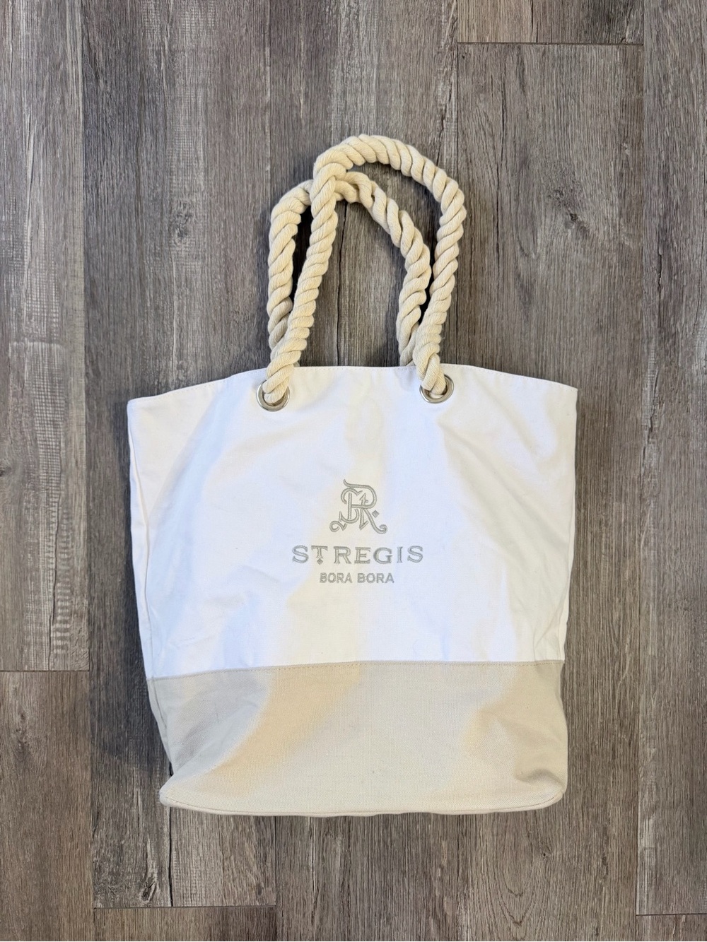 ST REGIS Bora Bora Two-Tone Canvas Tote in White and Cream